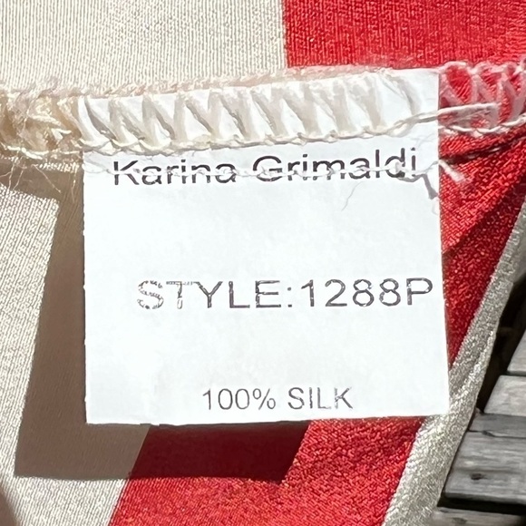 🌻Karina Grimaldi Red & Off-White Stripe 100% Silk Tank Blouse w Epaulets Size S - Picture 7 of 7
